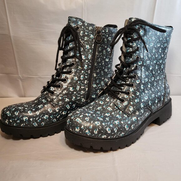 Alegria Shoes - Alegria Ari Warm Lined Leather Boots Zipper Size 38 EU Blue Floral